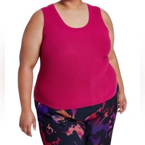 Nina Parker Cropped Ribbed Sweater Tank Top 2X Pink Scoop Neck Fitted Pullover